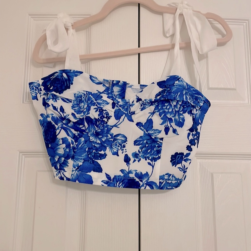 Blue and White floral crop top!!!